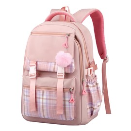 FEOYA Backpack Teen for Girls Large Capacity Schoolbag Causal Lightweight Daypack Waterproof Shoulder Bookbags Multi-pocket Pink Bag with Laptop Compartment for Primary Junior High School
