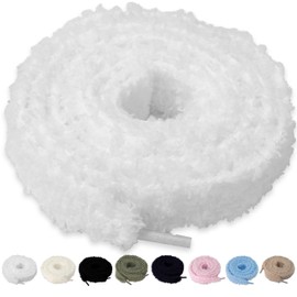 RSAJHTRY Flat Fuzzy Shoe Laces, 22mm Wide Soft White Fluffy Laces for Sneakers 55.1 Inch
