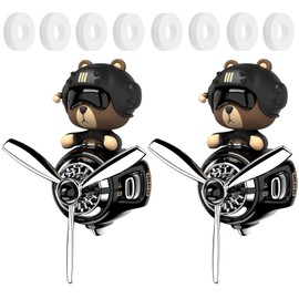 2Pcs Car Air Fresheners, Cute Bear Pilot Automotive Air Outlet Creative Car Perfume Diffuser, Automotive Accessories Air Vent Decoration with 8 Fragrant Tablets (Black 1+Black 1)