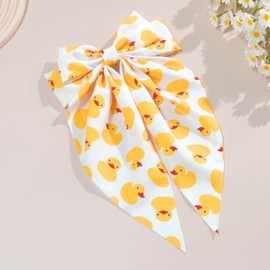 clvpai Yellow Duck Hair Bows Clips Animal Hair Bows Large Bowknot Hair Barrette Little Duck Hair Clips with Long Tail White Satin Ribbon Hair Accessories for Women Party Birthday Holiday Decoration