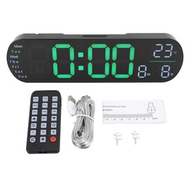 Digital Wall Clock Large Display with Remote Control Auto Brightness LED 12 24H Mode Decor Gift Green