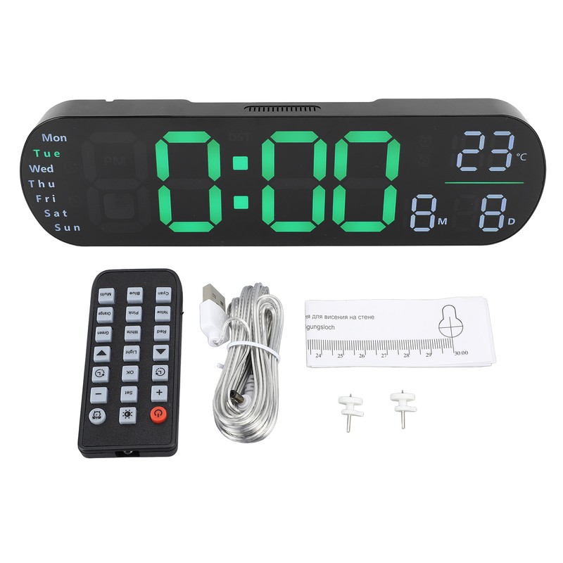Digital Wall Clock Large Display with Remote Control Auto Brightness