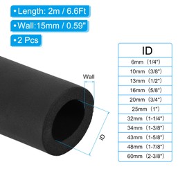 PATIKIL 1 7/8" (48mm) ID x 6.6Ft x 0.59" Pipe Insulation Foam Tube, 2pcs Pipe Cover Wrap Roll Bar Tubing for Handle Grip HVAC Air Conditioner Units, Black