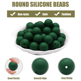 DIYOMR 70Pcs Silicone Beads, 15mm Silicone Round Beads for Keychain Making Loose Rubber Beads for Bracelet Lanyards Jewelry Making Kit Bulk Beads for DIY Crafts (B2-Christmas Green)