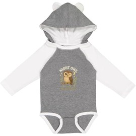 inktastic Night Owl in Training Cute Owl Design Long Sleeve Creeper 6 Months Granite & White W Ears 456d9