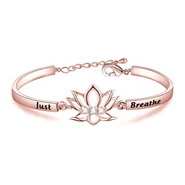 WUSUANED Just Breathe Lotus Flower Bracelet Yoga Jewelry Gift for Women Girl (just Breathe Chain Bracelet Rose Gold)