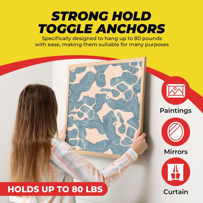 Heavy Duty Drywall Anchors and Screws Kit Including Toggle Anchors