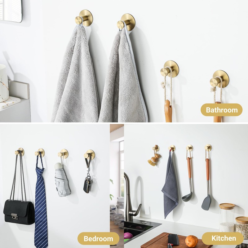 SAYAYO Self Adhesive Hooks for Hanging, Brushed Gold Towel Hook