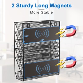 OUTWOLF Magnetic File Holder, 6-Tier Magnetic Wall Hanging File Organizer, Paper Folder Mail Organizer for Office, File Cabinets, Whiteboard, Fridge