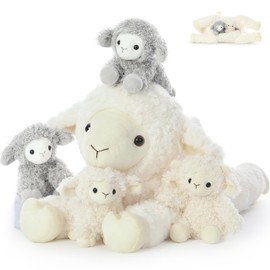 MorisMos Sheep Teddy with Babies inside, Lifelike Cuddly Goat Stuffed Animal Plush Soft Toys, Kawaii for Kids Girls Boys Birthday Party Decoration (50 cm)
