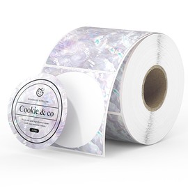 MUNBYN 2 Inch Round Shell Texture Thermal Labels, Direct Waterproof Circle Thermal Sticker Labels for Small Business, 500 Labels/Roll (Purple)