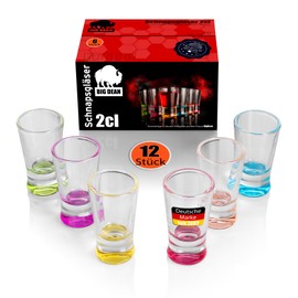 BigDean Pack of 12 Coloured Shot Glasses 2cl in Gift Box - Robust Shot Glasses Dishwasher Safe - in Gastro Quality
