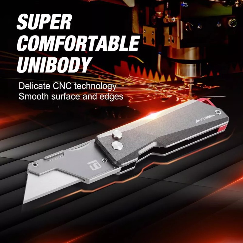 FLISSA Titanium Folding Utility Knife Quick Change Blade Razor Knife