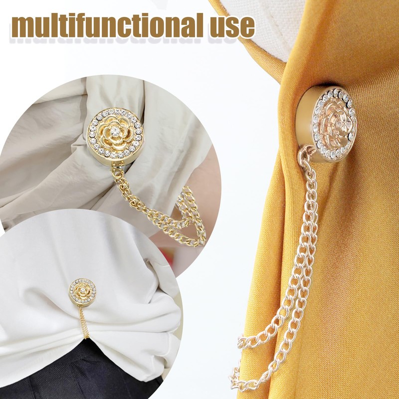 Strong Hijab Magnets with Chain (Gold, Flower Style)