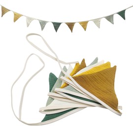 GZSYWZ Bunting Children's Room Bunting Muslin Cotton Fabric Bunting for House Bed Baby Bed Wall Decoration Children's Room Decoration Girls & Boys Children's Birthday Party Decoration (Morandi Green)