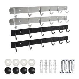 Cosstream Kitchen Hook Rack - Pack of 4 Stainless Steel Kitchen Holder Clothes Hooks with 6 Hooks 32 cm Coat Hooks for Bedroom, Cupboard, Bathroom, Kitchen Hanging Rail