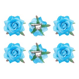 sourcing map 6 Pcs Rose Flower Hair Clips 3 Inch Flower Hair Pins Flower Brooch for Women Hair Accessories Lake Blue