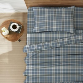 Bliss Casa 4 Piece 100% Cotton Flannel Sheet Set King - High GSM Deep Pockets, Warm Breathable Flannel Sheet Set. Flannel Bed Set Includes 1 Flat Sheet, 1 Fitted Sheet & 2 Pillowcases (Casa)