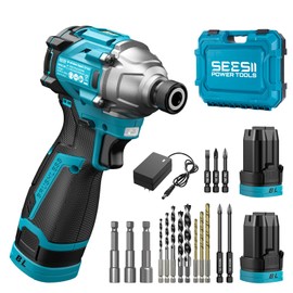 SEESII 16.8V Impact Driver Kit, 1/4" Hex Cordless Impact Driver Set & 2×2.0Ah Batteries, 150N.m Max Torque(1327 In-lbs) Brushless Power Impact Driver w/ 16Pcs Drill Bits, 0-3300RPM Variable Speed