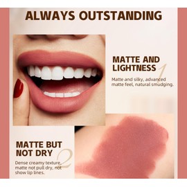 3-Piece Matte Lipstick Set, Nude Pink, with Lip Liner and Lip Gloss, Long Lasting