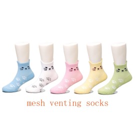 maiwa novedad Gatos Crew No costura calcetines 5 Pack de algodón para las niñas mesh-venting & # xFF08; mejor para verano) y non-mesh-venting & # xFF08; para el año), color, talla 2-4years/ Shoes Toddler 7T-10.5T/14-16cm