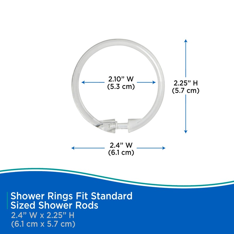 Kenney KN61218 Rust-Proof Smooth Plastic Shower Curtain Rings for Shower