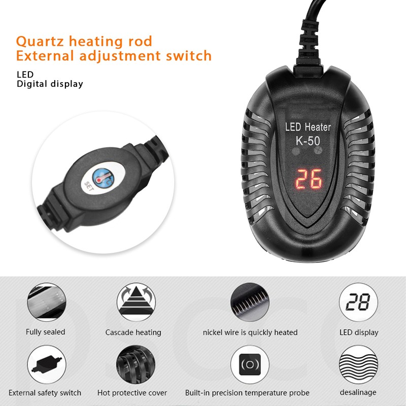 Submersible Aquarium Heater Fish Tank LED External Thermostat Quartz Heating