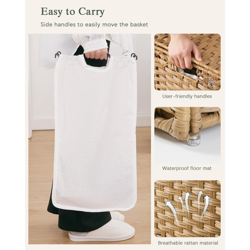 SETVSON Laundry Hamper with Lid Wicker Laundry Basket 112 L