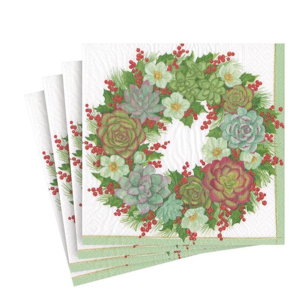 Caspari Succulent Wreath Paper Luncheon Napkins - 20 Per Package