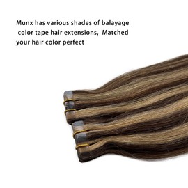 Brown Balayage Tape in Hair Extensions Human Hair Brown with Blonde Highlights Hair Extensions 16inch 20pcs 30g Natural Human Hair Extensions Tape in Real Hair Extensions