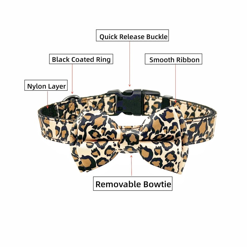 Olahibi Dog Bowtie Collar and Leash Combo Set, Brown Leopard