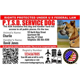 Just 4 Paws Custom PTSD Service Dog ID Card with QR Code & Security Seal | Registration to Service Dogs Registry with Holder - Landscape Style