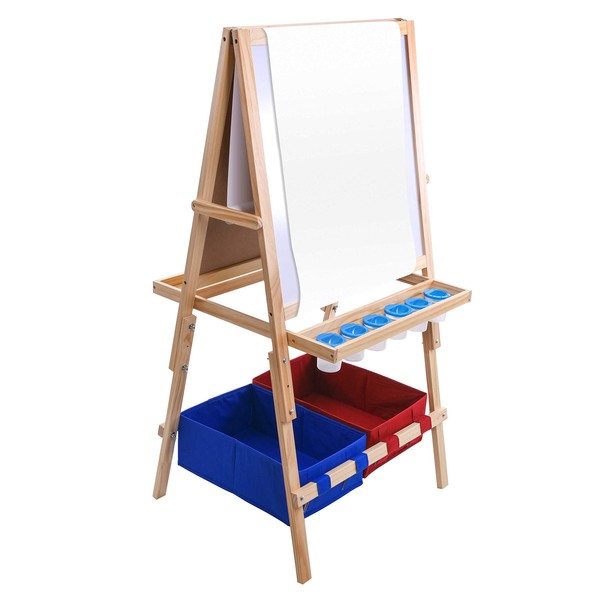 US Art Supply Cardiff Children's Art Activity Easel with Easel Paper Roll, 2 Large Storage Bins and Now 6 No-Spill Child's Paint Cups and Lids