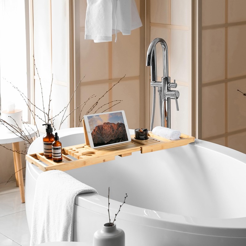 Realgulf Bamboo Bathtub Tray | Splash-Proof Adjustable (28-40 Inch) |