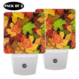 Pfrewn Autumn Colorful Maple Leaf Night Light plug in Set of 2 for Kids Adults Boys Girls Babies,Retro Fall Sunflower Night lights Led Auto Motion Senor for Reading Bathroom Bedroom Nursery Decorative