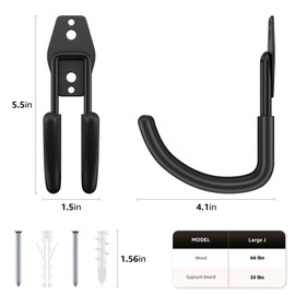 YouthZeal 8 Pack Garage Hooks,5.5x4.1 Inch J-Hooks Medium,Thicken Bold Wall Mount Garage Hooks Heavy Duty for Organizing Tools,Ladders,Bikes,Hose,Bulk Items