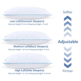 Friendriver Shredded Memory Foam Pillows for Sleeping 2 Pack - Cooling Bed Pillows King Size Set of 2 - Firm Pillow for Side and Back Sleepers Adjustable Gel Pillow with Removable Cover