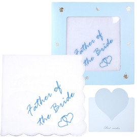 HATOFES Embroidered Wedding Handkerchief 60S Cotton White Hankies Embroidery Hanky for Bride Groom Wedding Day FUN Gift, Tissue, Napkin, Something Blue,12"x12" (Father of the Bride)