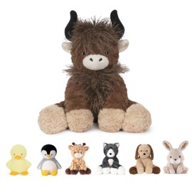 Niuniu Daddy 14" | 3.5 Pound Weighted Highland Cow Plush, Big Highland Cow Stuffed Animal for Kids Adults, Giant Weighted Sitting Plush Toy, Large Body Pillow for Birthday Christmas Holiday Presents