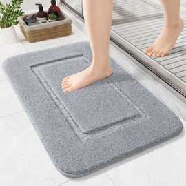 LOCHAS Bathroom Rugs, 24" x 17" Small Bath Rug, Non Slip Washable Bath Mat for Bathroom, Soft Absorbent Microfiber Bathroom Mat, Shaggy Plush Luxury Bath Carpet for Shower, Grey