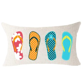 FELENIW - Funda de cojín con diseño de flores azules y lunares, ideal como regalo de verano para playa, lago, camping, al aire libre, funda de cojín de lino y algodón, 30,5 x 50,8 cm