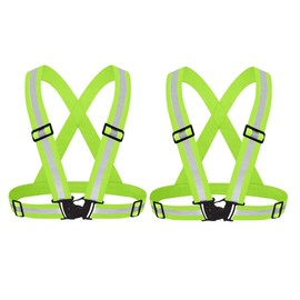Leadigol 2 Packs Reflective Vest, 360° High Visibility Reflective Strap Safety Vests,Adjustable Elastic Safety Vest Outdoor Gear Reflective Sport Gear for Cycling Running, Green, One Size