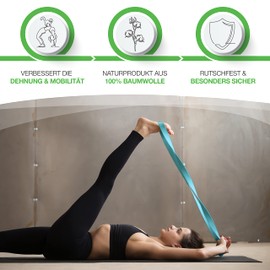 BACKLAXX ® Cotton Yoga Strap (Petrol) - Sustainable Yoga Accessory Set, Yoga Strap 250 cm Long with Practical Metal Clasp - Yoga Set Ideal for Yoga, Pilates and Stretching Including Application Video