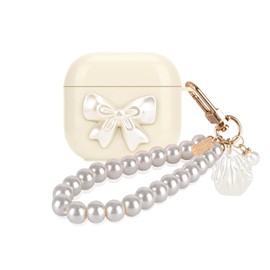 DiyGody Elegant Case Compatible with Airpods 4th Generation 2024 with Key Ring, Ultra Thin TPU Protective Case with White Bow Tie Pattern, Shockproof, Non-Slip, Anti-Dust, No Odour Headphone Case