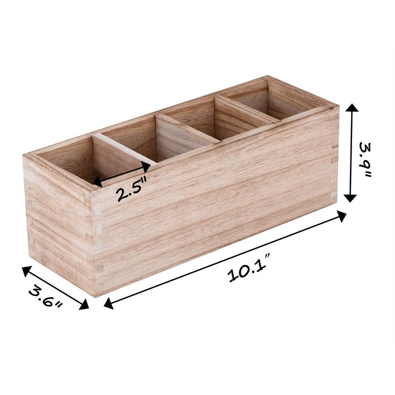 Kitchen Cutlery Holder with 4 Adjustable Smart Compartments, Wood Utensil
