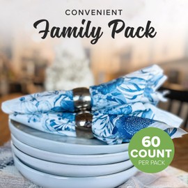 SimuLinen Blue Floral Decorative Dinner Napkins, Disposable Cloth-Like Paper Napkins, Linen Feel, Premium Airlaid Material, Highly Absorbent, Box of 300