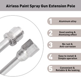 5 Pack Multi-Sizes Airless Paint Sprayer Tip Extension Pole Extension Rod with Red Guard, Airless Paint Sprayer Spray Gun Tip Extension Pole Rod (20CM/30CM/50CM/75CM/100CM)