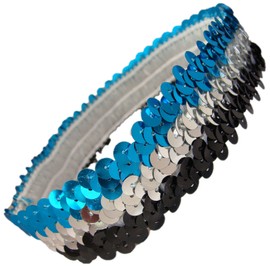 Kenz Laurenz Sequin Headbands Glitter Sparkly Elastic Stretch Sports Headband (Black Silver Teal)
