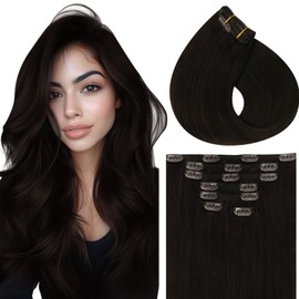 Vivien Real Hair Clip Extensions Darkest Brown Clip-In Extensions Real Hair Brown 45 cm Double Wefts 7 Pieces 120 g