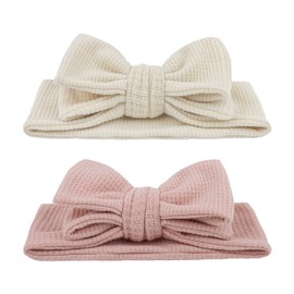 YanJie Headbands Baby Girls Hair Bows Stretchy Waffle Pink Bows Handmade Baby Girl Bows and Headbands Toddler Bows for Girls Hair Accessories